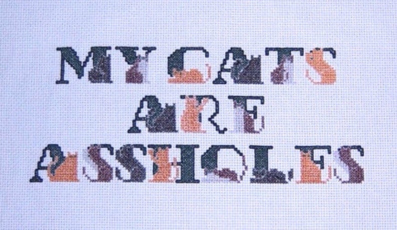 Funny Modern Embroidery My Cats Are Assholes Cross Stitch And Backstitch Pattern Mature Instant Digital Download DIY Xstitch PDF Only
