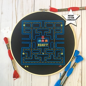 PacMan Video Game Counted Cross Stitch Pattern | Easy Modern Embroidery | Instant Digital Download | Pac man Needlework DIY | Printable PDF