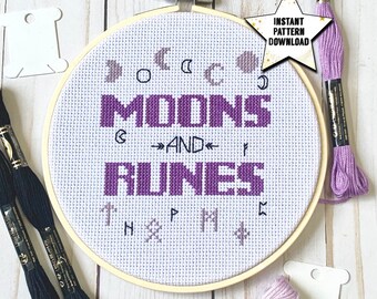 Moons And Runes Cross Stitch Pattern | DIY Needlework Digital Download