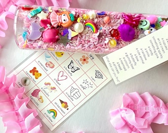Frascos de juguete "Veo, veo" Unicornio femenino Edición brillante / Frasco para relajarse / Rincón tranquilo / Regalo para profesores / Regalo para rellenar calcetines navideños / Juguete de viaje / Cuidado de la memoria