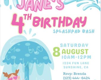 Invitación para fiesta de cumpleaños con zona de juegos acuáticos / Archivo digital / Personalizable en Canva