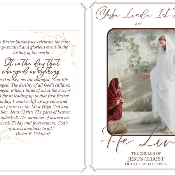 EASTER Sacrament Program Template | Church Program | LDS Ward Bulletin | Customizable in Canva | Bi-fold Program