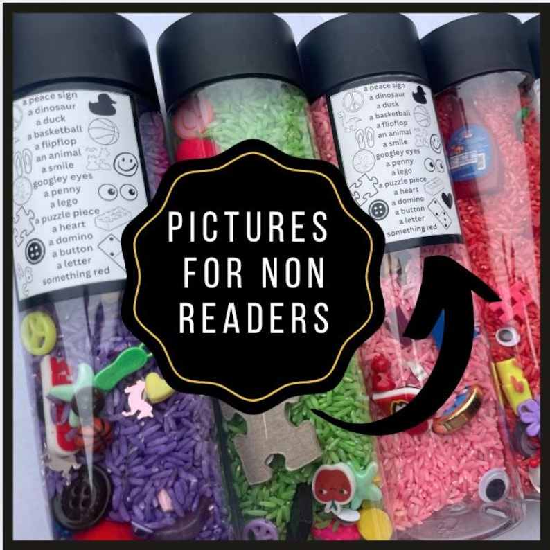 Botella de "Veo, veo" / Frasco sensorial / Frasco para relajarse / Diversión en el recreo en casa / Regalo único para niños / Ideal para rellenar cestas de Pascua imagen 3