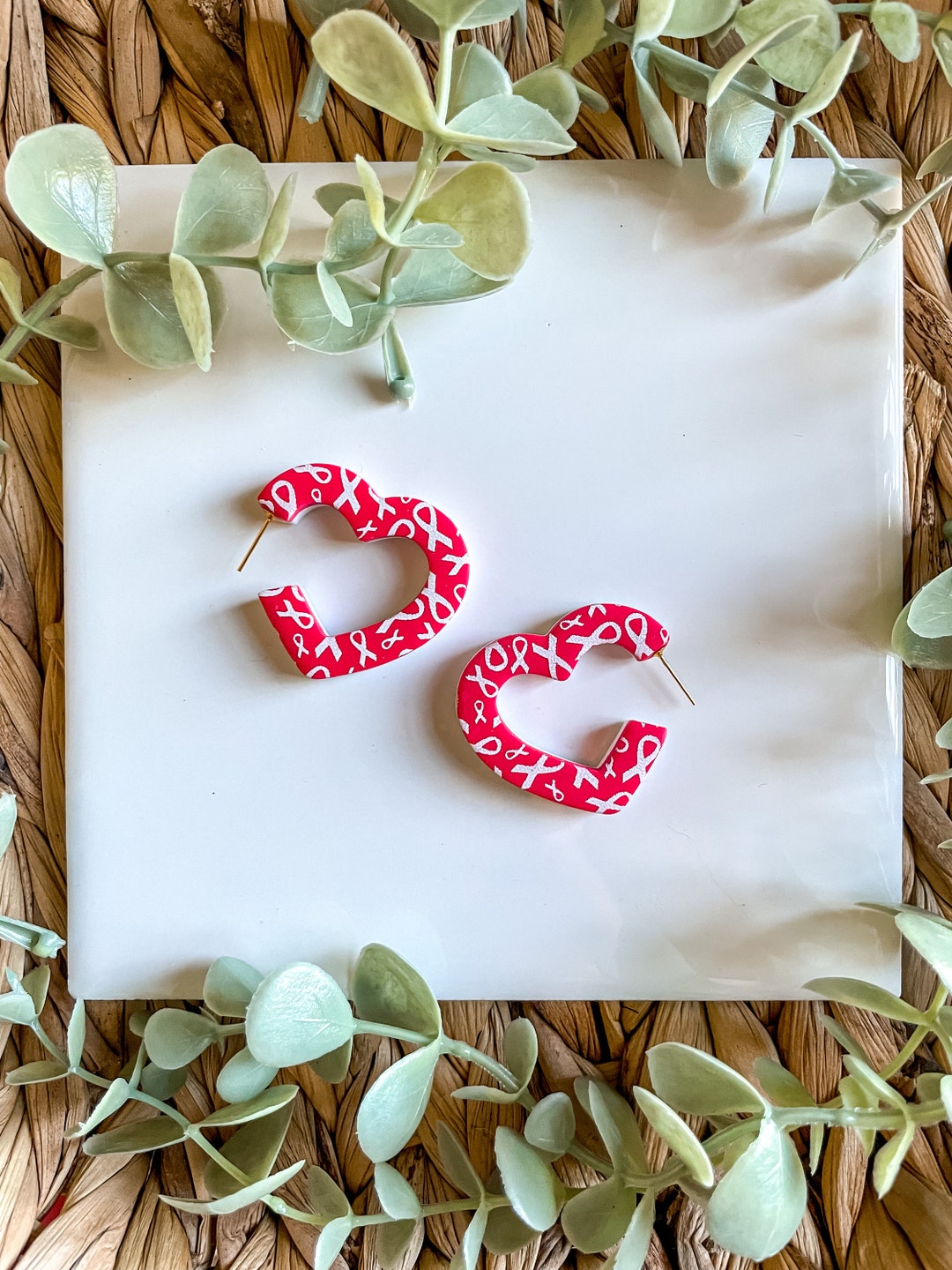 Heart Hoop I Breast Cancer Awarness I Clay Earring - Etsy