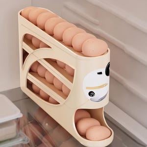 Rolling Egg Organizer for Refrigerator, 3 Tiers – Large Capacity Automatic Dispenser for 24 Eggs