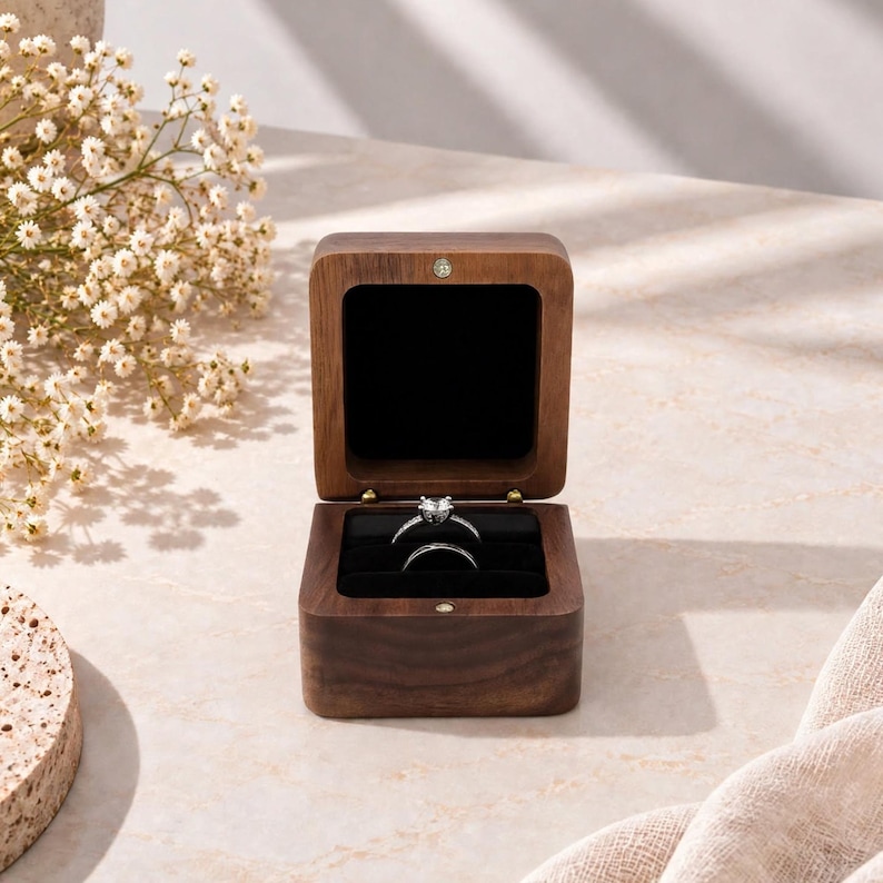 Ring Case With Brown Wooden Ring Box, Double Ring Holder for Wedding and Engagement - Etsy