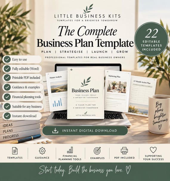 Business Plan Template | Editable Word & PDF | Small Business Startup Planner | 22 Sections