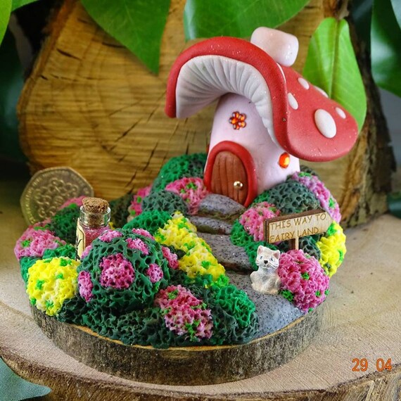 Fairy Door, Miniature Hobbit House Pixie House Fairy Garden Polymer Clay Miniature Fairy Garden Fairy Cottage Polymer Clay