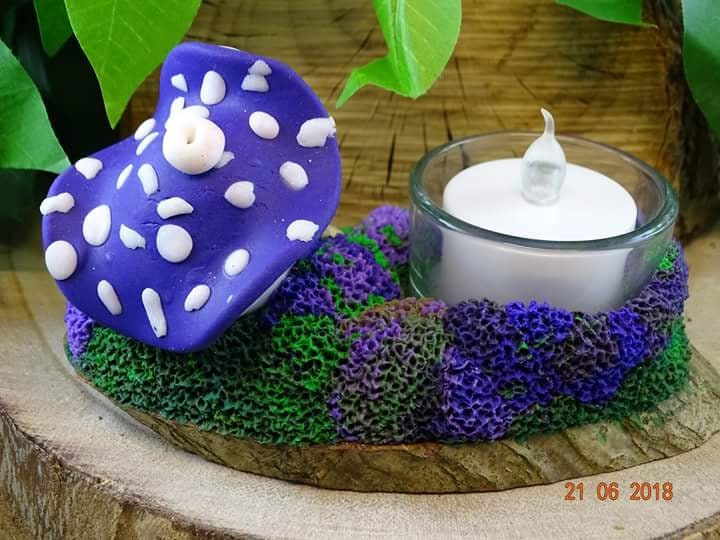 Purple Spotty Toadstool Tea Light Holder, Pixie House. Polymer Clay ...