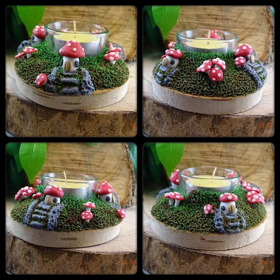 Handcrafted Fairy Garden Glass Tea Light Holder