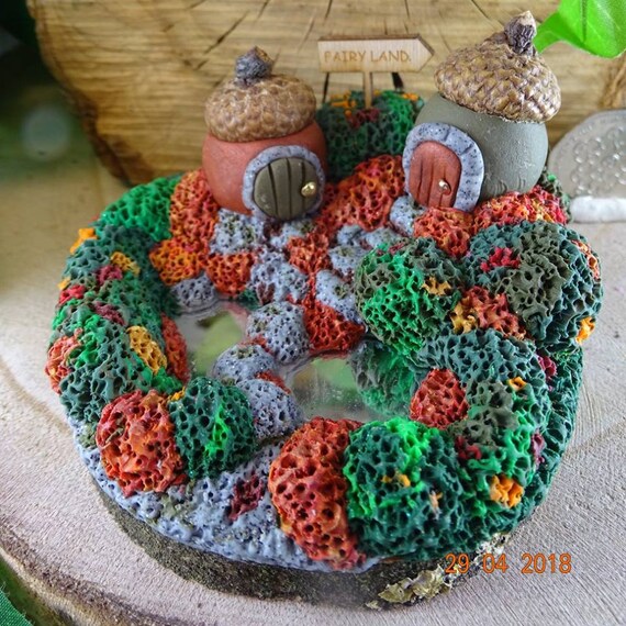 Fairy Door, Miniature Hobbit House Pixie House Fairy Garden Polymer Clay Miniature Fairy Garden Fairy Cottage Polymer Clay
