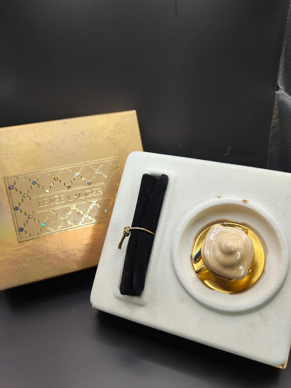 Vintage, very rare Estee Lauder Solid Perfume Compact , Cafe with Beautiful Perfume