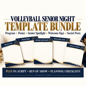 Volleyball-Abschlussfeier – Vorlagenpaket | Programm, Poster, Redemanuskript & Planungsset