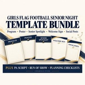 Seniorkvällspaket för flickor med flaggfotboll | Program, affisch, PA-manus och planeringspaket