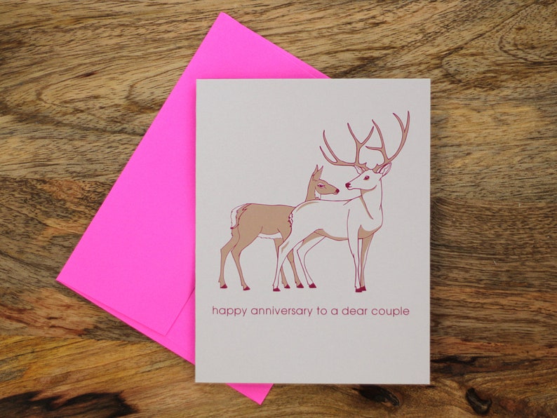 anniversary card deer dear couple etsy