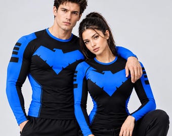Nightwing Compression Shirt, Superhero Workout Shirt, Nightwing Costume Top, Cosplay Shirt, Gym Shirt, Batman Fan Gift