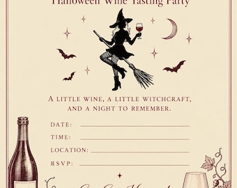 Halloween vinprovningsfestpaket, utskrivbar inbjudan, vinprovningspoängkort och provsmakningsanteckningar, digital nedladdning av häxfest