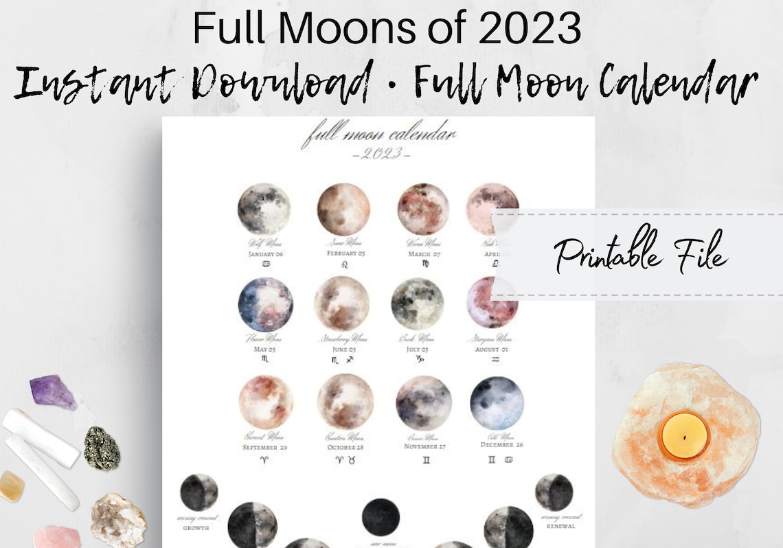2023 Printable Full Moon Calendar. Lunar Zodiac Celestial - Etsy UK