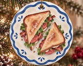 Personalized BLT Sandwich Ornament, Ceramic Christmas Gift for Foodies (Custom Name)