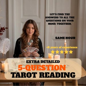 5 Question Tarot Reading Same Hour, Love Career & General Insight, 3 Question, 1 Question, Personalized PDF Psychic Reading