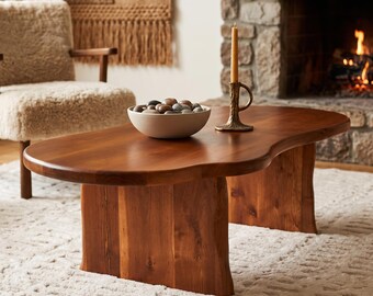 Rustic Coffee Table - Mid-Century Modern Livingroom Coffee Table - Farmhouse Decor Live Edge Side Table