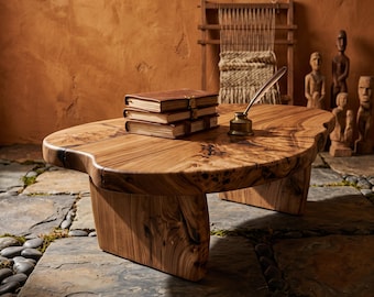 Natural Live Edge Coffee Table - Mid-Century Modern Wood Japandi Low Coffee Table - Rustic end table - Side Table