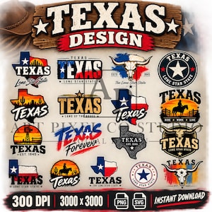 Texas Western Clipart Bundle, Lone Star State Designs, Cowboy SVG PNG (Digital Download)