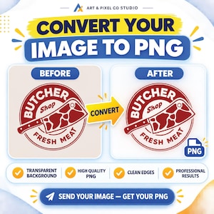 Konvertering av bild till PNG, borttagning av transparent bakgrund, högupplöst fil (digital tjänst)