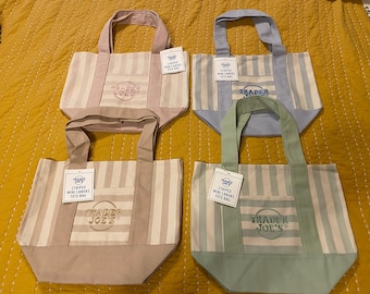 Set 4 TJ Trader Joes Striped Canvas 2026 Pastel Mini Totes Embroidery Genuine Authentic - These are flying - HURRY!