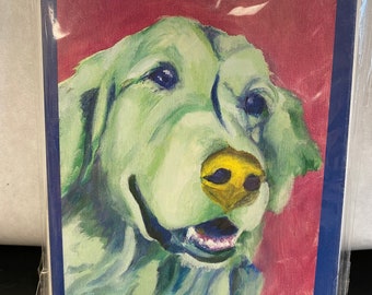 Golden Lab Art - Set/8 Dog Note Cards San Francisco Artist Rebecca Taff Yellow Lab Goldie Blank Unused Stock NIB Thank You