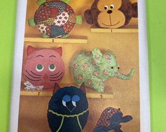 Simplicity 9740 Animal Toys Pillow Pillows Craft Pattern Vintage Estate Unused  1970 70s Designs Monkey Owl Elephant Turtle Frog Cat