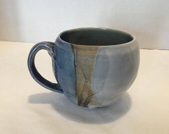 Ceramic 2 cup capacity wheel thrown Mug Cup Clay Pottery Handled High Fire Handmade Blues