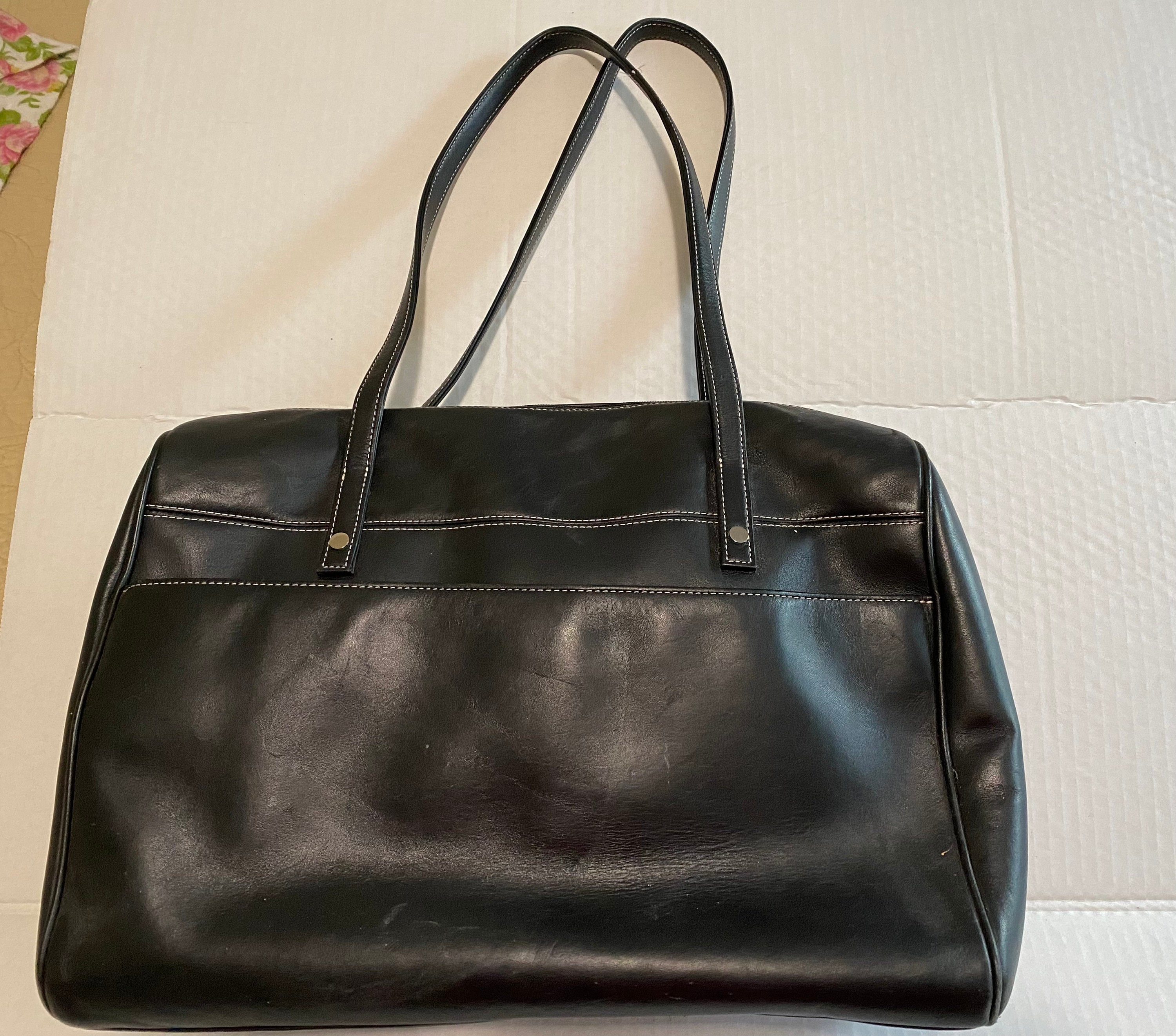 Leather Tote Laptop Carry on Book Levenger Black Smooth Buttery Large Bag Purse Big Etsy