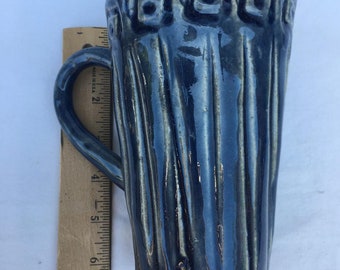 Ceramic Clay Pottery Handbuilt XL Mug Texture Stoneware 3 Cup Capacity Cup Coffee Tea Wine Kombucha Probiotic Plastic Free Blue