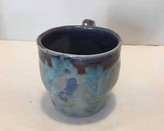 Ceramic 1-1/2 cup capacity wheel thrown Mug Cup Clay Pottery Handled High Fire Handmade Blues