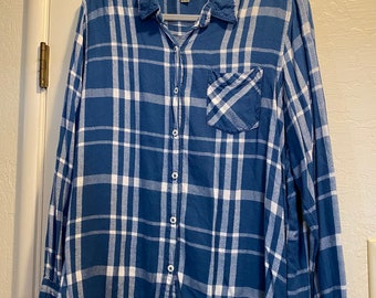 L - XL Wool Rich Indigo Blue Flannel Shirt Women's - Marked XXL - Chilly Weather Must Have