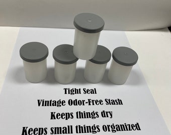 5 for 8 - Free Ship 35mm Film Canister Container Tight Gray Lids Useful Storage Vintage Stash Science Sewing Craft Gardening Seeds Clear