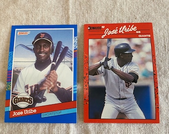 2 Cards w/ Errors!  1991 Donruss Baseball Ultra Rare Jose Uribe #375 TRIPLE Error Card. PLUS ! 1990 Donruss José Uribe #335 RARE with Errors