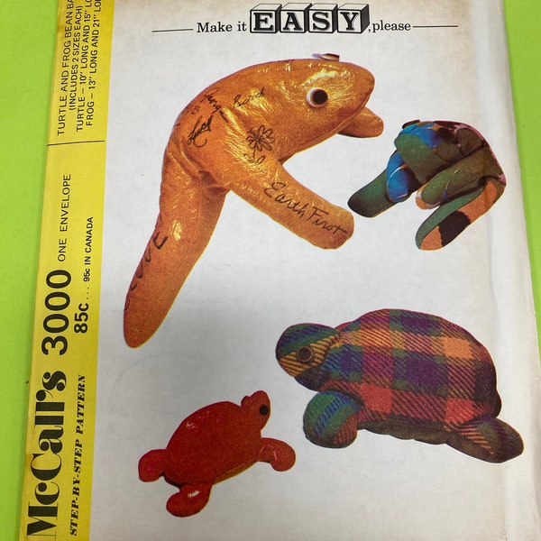 McCalls 3000 Turtle Frog Beanbag Bean Bag Craft Pattern Vintage Estate Unused  1970 70s Designs Hot Potato Hopscotch Cornhole Tic Tac Toe