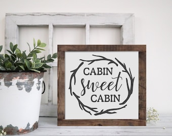 Cabin Sweet Cabin Wooden Sign, Rustic Cabin Decor, Cabin Sign, Cottage Sign Decor, Framed Wood Sign