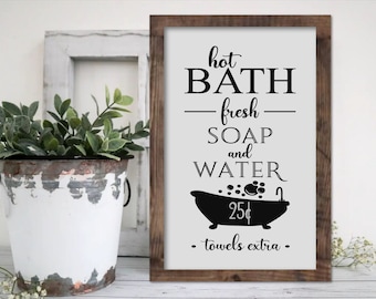 Hot Bath Wooden Sign, Bathroom Sign, Bathroom Wall Decor, Rustic Bathroom Decor