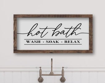 Farmhouse Bathroom Signs, Hot Bath Wood Sign, Rustic Bathroom Wall Decor, Bathroom Signs