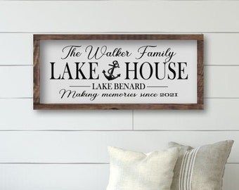 Custom Family Lakehouse Wooden Sign, Vacation Home Decor,  Wood Personalized Lake Framed Sign, Lake Home Interior Wall Decor, Wood Sign