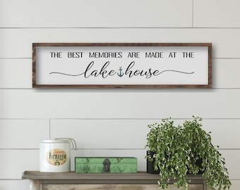 The Best Memories Are Made At The Lake House Framed Sign, Wooden Lake House Wall Art, Summer Cottage Decor, Lake House Wall Sign, Lake Sign