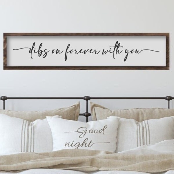 Master Bedroom Wall Decor, Over The Bed Wooden Sign, Dibs On Forever With You Wood Wall Art, Wedding Gift for Couple