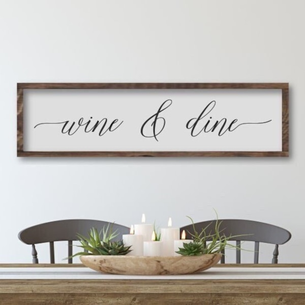 Wine & Dine Kitchen Wooden Sign, Wine Wall Decor, Farmhouse Kitchen Sign, Wine Bar Wood Sign, Wine Lovers Gift