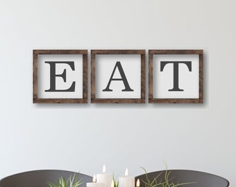 Eat Wood Framed Kitchen Wall Decor, Breakfast Nook Wall Signs, Eat Farmhouse Style Wooden Signs, Kitchen Wall Art, Gift For Mom
