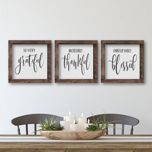 Grateful, Thankful, Blessed Wood Signs, Wood Signs Kitchen, Farmhouse Kitchen Signs, Kitchen Wall Decor, Signs For Home, Framed Signs