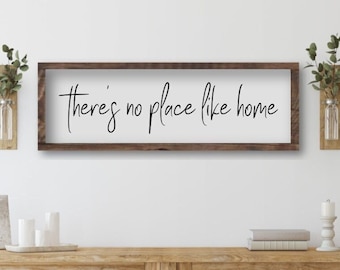 Theres No Place Like Home Living Room Wood Sign, Farmhouse Wall Decor, Large Framed Signs, Rustic Wood Signs