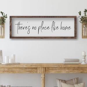 Theres No Place Like Home Living Room Wood Sign, Farmhouse Wall Decor, Large Framed Signs, Rustic Wood Signs image 1